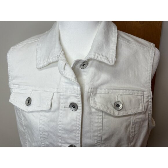 White Denim Vest "What Would Dolly Do?" Embroidery On Back Sleeveless Size M - Picture 7 of 16